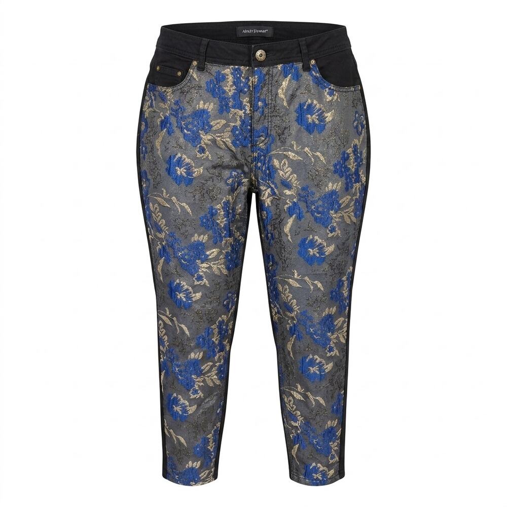 Ashley Stewart Blue Tapered Floral Dress Pants Stretch Women Size 20